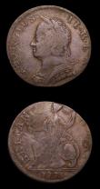 London Coins : A155 : Lot 1051 : Halfpennies Contemporary Counterfeits (2) George II but dated 1775 a muling of George II and George ...