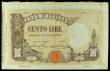 London Coins : A155 : Lot 1904 : Italy 100 lire dated 7th July 1921 series O363 0576, Pick39f, tiny pinholes at left, Fine+
