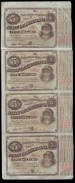 London Coins : A155 : Lot 2007 : USA Louisiana $5 Baby Bonds 1870s-1880s on an uncut sheet (4) EF