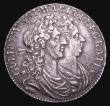 London Coins : A155 : Lot 592 : Halfcrown 1689 First Shield, Caul only frosted, no pearls ESC 506 VF with a pleasing grey tone
