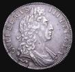 London Coins : A155 : Lot 599 : Halfcrown 1700 DECIMO TERTIO ESC 562 Nearer EF than VF attractively toned, the obverse with some lig...