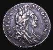 London Coins : A155 : Lot 667 : Sixpence 1697 First Bust, Small Crowns, E over B below bust ESC 1560A Near VF with deep grey tone, E...
