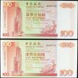 London Coins : A156 : Lot 165 : Hong Kong Bank of China $100 (2) dated 1st May 1994, a first series consecutive pair AA487190 & ...