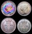 London Coins : A156 : Lot 2402 : Maundy Set 1844 ESC 2454 EF to UNC with attractive and matching colourful tone, the Twopence with so...