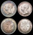 London Coins : A156 : Lot 2403 : Maundy Set 1845 ESC 2455 the Threepence with Small 8 over Large 8, UNC and attractively toned, comes...