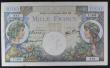 London Coins : A157 : Lot 141 : France 1000 francs dated 19 December 1940 series T.1260, Pick96a, GEF with a couple of small spots