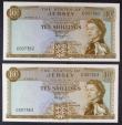 London Coins : A157 : Lot 187 : Jersey 10 shillings (2) issued 1963, QE2 at right, a consecutive pair series C007362 & C007363, ...