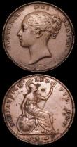 London Coins : A157 : Lot 2917 : Pennies (2) 1856 Plain Trident Peck 1510 NVF with edge bumps and verdigris spots, Very Rare, Ex-Lond...