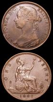 London Coins : A157 : Lot 2929 : Pennies (2) 1881H Freeman 108 dies 11+M A/UNC toned with some contact marks, 1881 Freeman 106 dies 1...