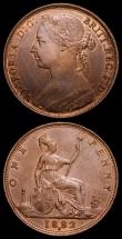 London Coins : A157 : Lot 2931 : Pennies (2) 1882H Freeman 114 dies 12+M EF with a few small scuffs, 1882H 2 over 1 Gouby BP1882Ka di...
