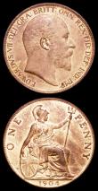 London Coins : A157 : Lot 2938 : Pennies (2) 1904 Freeman 159 dies 1+B UNC with around 60% lustre with a small flaw behind the head, ...