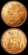 London Coins : A157 : Lot 3527 : Pennies (2) 1889 15 Leaves Freeman 127 dies 12+N EF and lustrous, once lightly cleaned, 1891 Freeman...