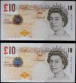 London Coins : A157 : Lot 72 : ERROR &pound;10 Cleland B411 (2) a consecutive pair both missing the last four digits of the left se...