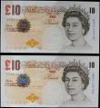 London Coins : A157 : Lot 73 : ERROR &pound;10 Cleland B411 (2) a consecutive pair both missing the last four digits of the left se...