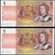 London Coins : A157 : Lot 89 : Australia $1 (2) issued 1969 series ANF 787779 & ANF 787780, Commonwealth issue with QE2 at righ...