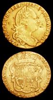 London Coins : A158 : Lot 2415 : Quarter Guinea 1762 gilt imitation weighing 1.1 grams, Third Guinea 1797 VG with edge problems, Half...