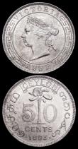 London Coins : A159 : Lot 3039 : Ceylon (3) 50 Cents 1893 KM#96 EF and lustrous with some contact marks, One Cent (2) 1901 KM#92 Lust...