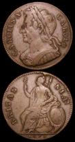 London Coins : A159 : Lot 874 : Halfpennies (2) 1675 5 over 3 type as Peck 528, now listed by Spink under S.3393, Good Fine and bold...