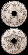 London Coins : A160 : Lot 1051 : Congo Free State (3) 20 Centimes 1906 KM#11, 10 Centimes 1906 KM#10, 5 Centimes 1906 KM#9 all UNC wi...