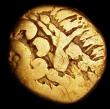 London Coins : A160 : Lot 1895 : Celtic Au Quarter Stater Ambiani Gallo-Belgic A c.150-50BC, devolved Apollo hd. l., Rev horse and ri...