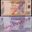 London Coins : A160 : Lot 281 : Congo Democratic Republic Central Bank SPECIMEN (2), 5000 Francs dated 2005 series R000000A No.756 P...