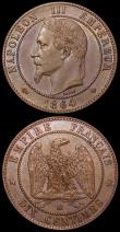 London Coins : A160 : Lot 3194 : France (2) 10 Centimes 1864BB KM#798.2 UNC or near so, 5 Centimes 1854A KM#777.1 UNC with around 40%...
