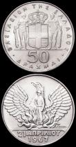 London Coins : A160 : Lot 3273 : Greece (3) 20 Drachmai 1930 KM#73 EF, 10 Drachmai 1930 KM#72 EF, 50 Drachmai 1970 Revolution of 1967...