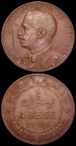 London Coins : A160 : Lot 3305 : Italian Somaliland (3) 4 Bese 1909R KM#3 VF, 2 Bese 1909R KM#2 NVF, 1 Bese 1910R KM#1 About VF, all ...