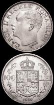 London Coins : A160 : Lot 3437 : Romania 100 Lei (2) 1936 KM#54 EF, 1938 KM#54 GEF/AU and lustrous with some contact marks