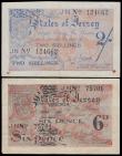 London Coins : A160 : Lot 433 : Jersey States Germany Occupation WW2 (2), 2 Shillings series 124662 (Pick3a), good VF with small red...