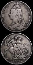 London Coins : A161 : Lot 2023 : Sovereign 1889 G: of D:G: closer to crown S.3866B, DISH L11, GF/VF, Crown 1891 ESC 301, Bull 2591, V...