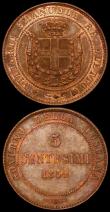 London Coins : A162 : Lot 1224 : Italian States - Tuscany (3) 5 Centesimi 1859 C#83 EF/GEF with traces of lustre, 2 Centesimi 1859 C#...