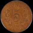London Coins : A162 : Lot 1252 : Norway 5 Ore 1902 KM#349 Toned UNC, in a PCGS holder and graded MS64 BN