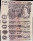 London Coins : A162 : Lot 146 : Page 10 Pounds (4) plus Hollom 10 Pounds (1), Page 10 Pounds B327 (3) issued 1971, scarce REPLACEMEN...