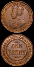 London Coins : A162 : Lot 1645 : Australia (2) Penny 1912H KM#23 UNC with traces of lustre and minor cabinet friction, Halfpenny 1911...