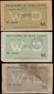 London Coins : A162 : Lot 170 : Prisoners of War notes WW2 (3), 6 Pence Camp No.554, VF, 6 Pence Camp No.119, missing corner good Fi...