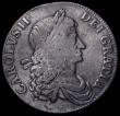 London Coins : A162 : Lot 1707 : Crown 1663 Cloak frosted, Extra curl below C, No Stops on Reverse ESC 27A, Bull 359 VG/Fine, Very Ra...