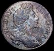 London Coins : A162 : Lot 1849 : Halfcrown 1697 First Bust, Large Shields, Later Harp, with E over larger E in GVLIELMVS as ESC 541, ...