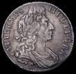 London Coins : A162 : Lot 1850 : Halfcrown 1697y ESC 551, Bull 1100 GF/NVF nicely toned, the obverse with an old scratch and light ha...