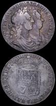 London Coins : A162 : Lot 1861 : Halfcrowns (2) 1689 First Shield, Caul only frosted, with pearls, ESC 505, Bull 831, Near Fine/Fine ...