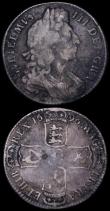 London Coins : A162 : Lot 1863 : Halfcrowns (2) 1696 First Bust, Early Harp, Large Shields ESC 522, Bull 1016 NVF toned with some old...