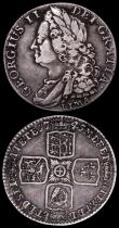 London Coins : A162 : Lot 1900 : Shillings (2) 1723 SSC First Bust ESC 1176, Bull 1586 VF/GVF, 1745 LIMA ESC 1204, Bull 1722 Fine/Goo...
