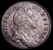 London Coins : A162 : Lot 1904 : Sixpence 1696 First Bust, Early Harp, Large Crowns ESC 1533, Bull 1202 NEF and attractively toned