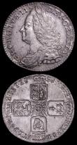 London Coins : A162 : Lot 1908 : Sixpences (2) 1728 Plumes ESC 1605, Bull 1738 Good Fine, the reverse with a small scratch below the ...
