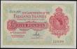 London Coins : A162 : Lot 244 : Falkland Islands 5 Pounds dated 30th January 1975 series C101208, portrait Queen Elizabeth II at rig...