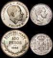 London Coins : A162 : Lot 2908 : Canada 5 Cents 1899 KM#2 EF, Philippines 50 Centimos 1885 KM#150 EF, Araucania-Patagonia 100 Pesos 1...