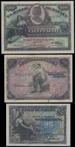 London Coins : A163 : Lot 1579 : Spain (3), 100 Pesetas dated 15th July 1907 series 0,717,387, (Pick64a) in PCGS holder graded 55 abo...
