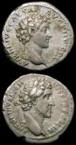 London Coins : A165 : Lot 2035 : Roman Demarii (2) Hadrian (c.134-138AD) Obverse: Laureate head right, HADRIANS AVG COS III PP, Rever...