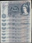 London Coins : A165 : Lot 216 : Five Pounds Fforde B314 (8) a consecutive number run 54C 895680 to 54C 895687 AU - UNC