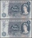 London Coins : A165 : Lot 217 : Five Pounds Fforde B314 issued 1967 (2) a consecutive pair 08B 422317 and 422318, about UNC - UNC